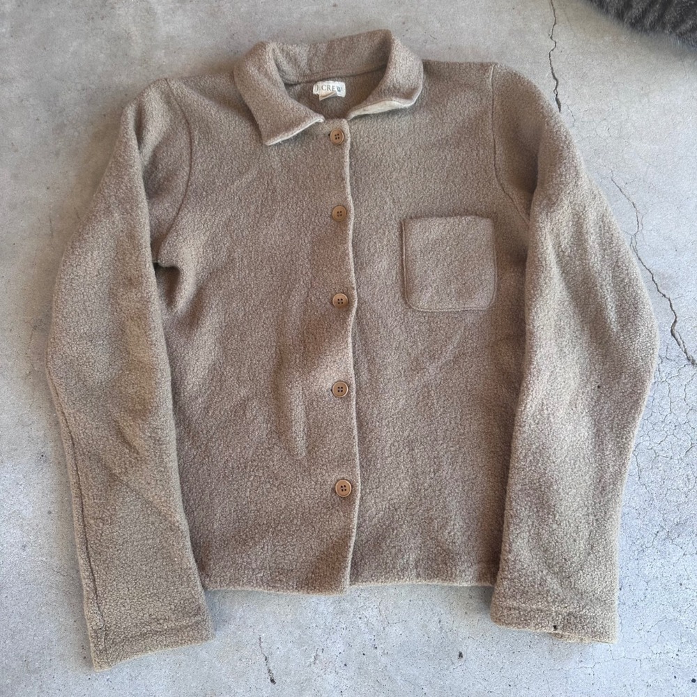 J. Crew Wool Jacket Women L Tan Good Boucle Italian Wool Button Front Pocket